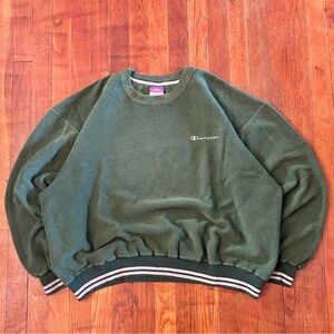Vintage Champion ‘90s Heavyweight Cropped Green Ringer Crewneck Sweatshirt XL